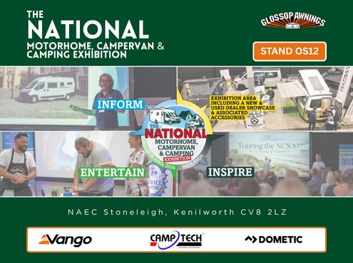 National Motorhome, Campervan & Camping Show 2026: Visit Glossop Awnings at Stand OS12