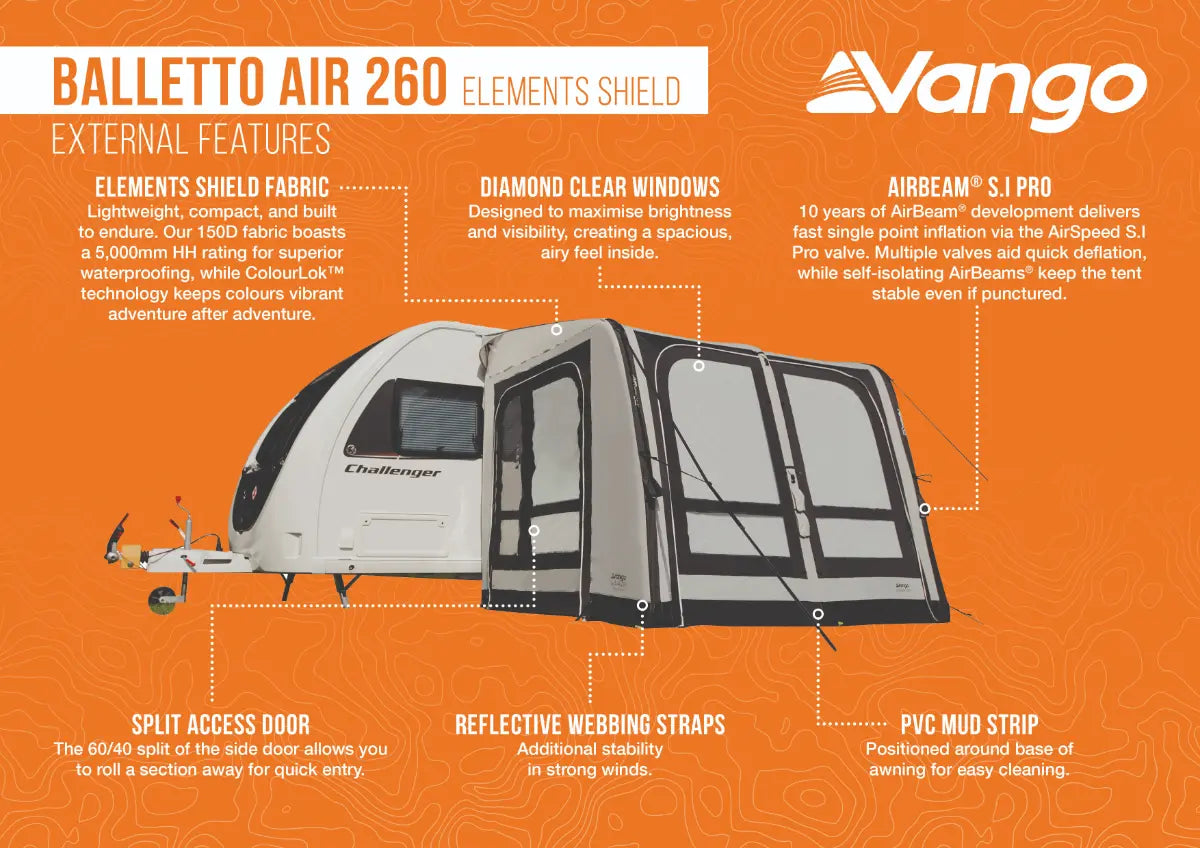 Vango Balletto Air 260 Elements Shield Inflatable Caravan porch Awning - Package Deal