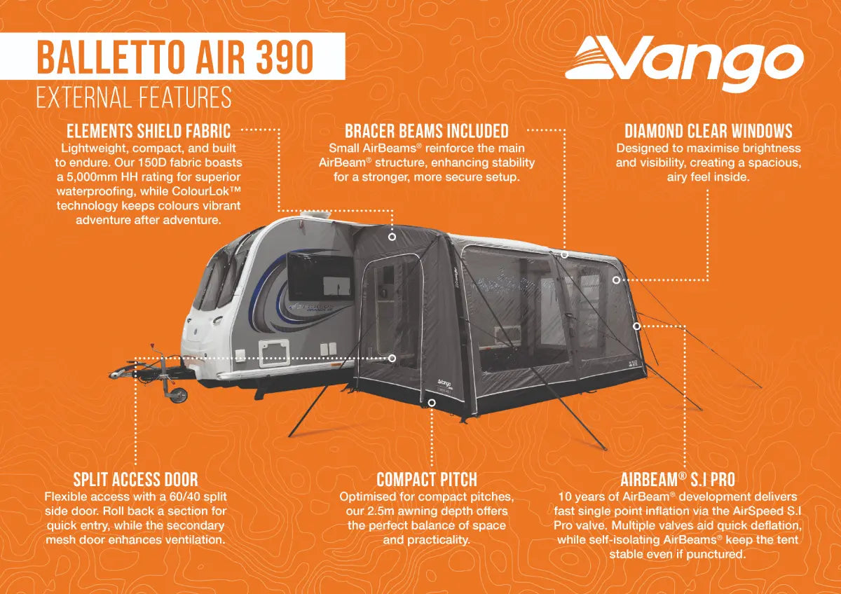 Vango Balletto Air 390 Inflatable Caravan Porch Awning 2026