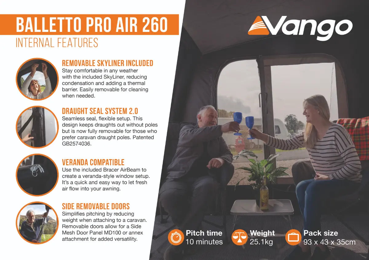 Vango Balletto Pro Air 260 Inflatable Caravan Porch Awning 2026