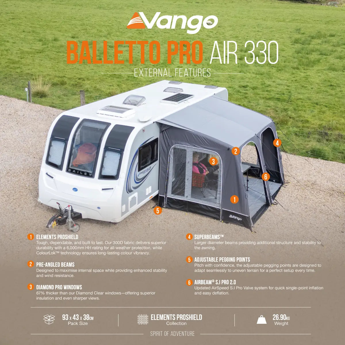 Vango Balletto Pro Air 330 Caravan Porch Awning 2027
