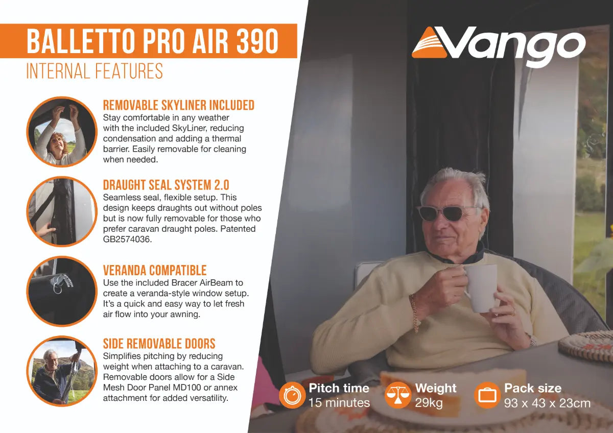 Vango Balletto Pro Air 390 Inflatable Caravan Porch Awning 2026