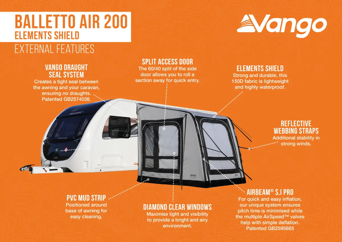 Vango Balletto Air 200 Elements Shield Inflatable Caravan Porch Awning
