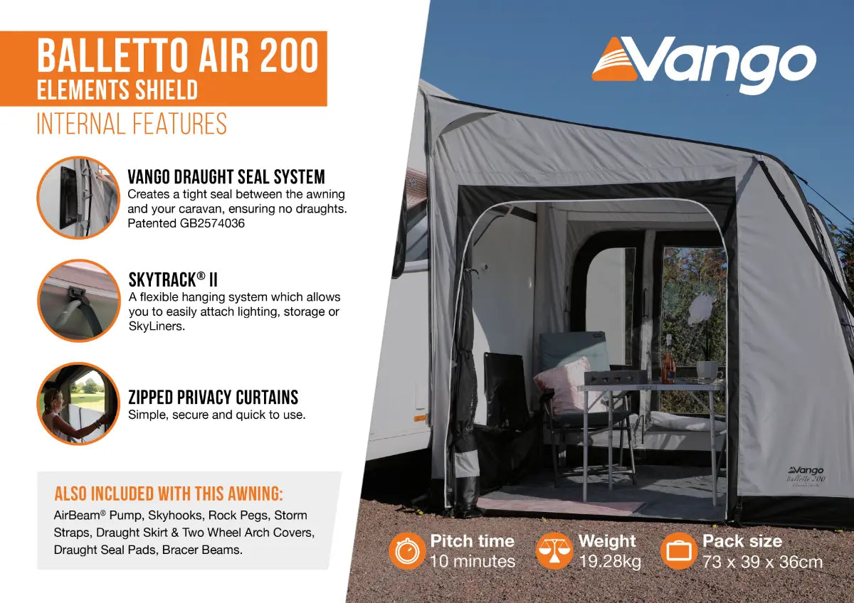 Vango Balletto Air 200 Elements Shield Inflatable Caravan Porch Awning