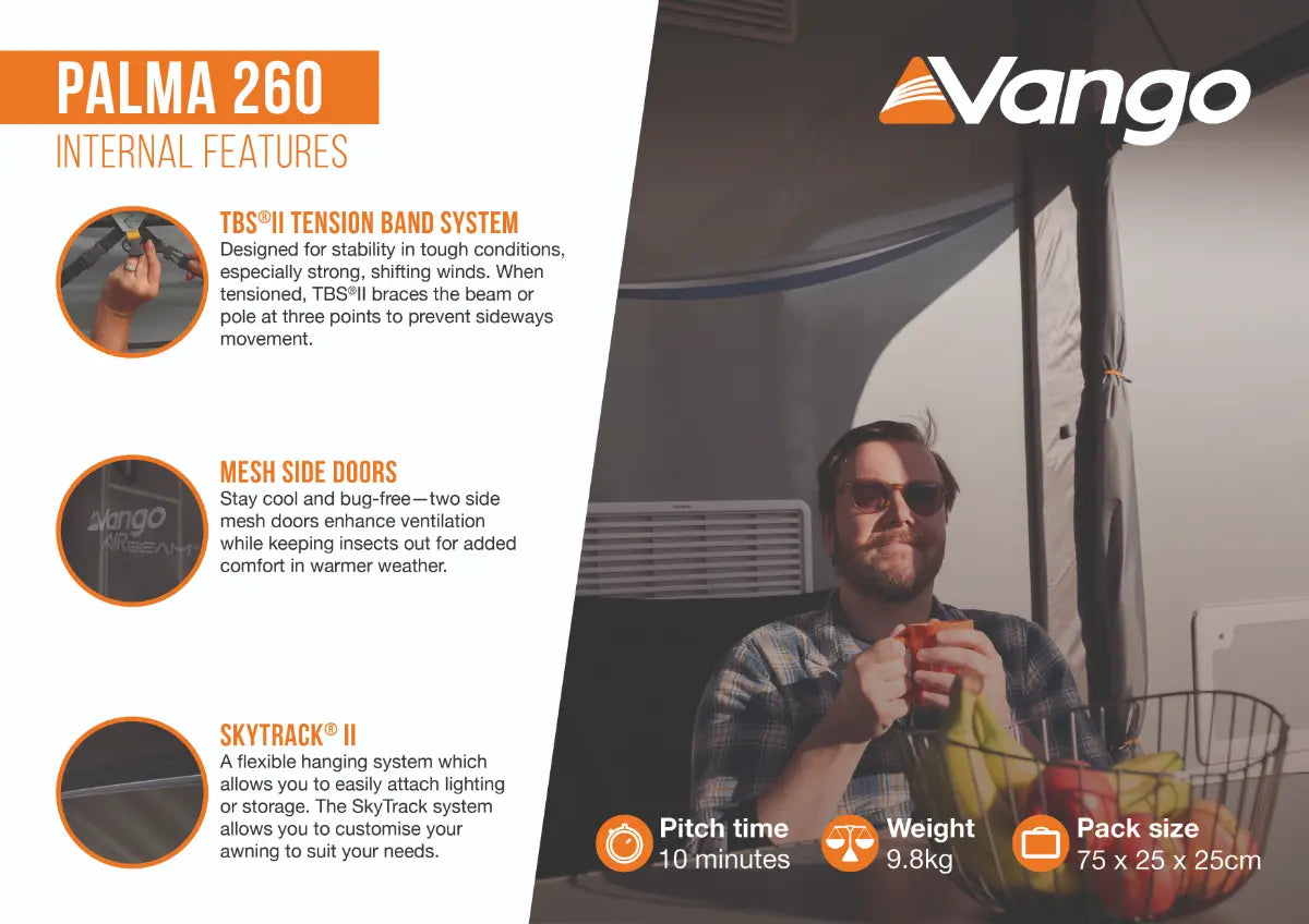Vango Palma 260 Lightweight Caravan Porch Poled Awning 2026