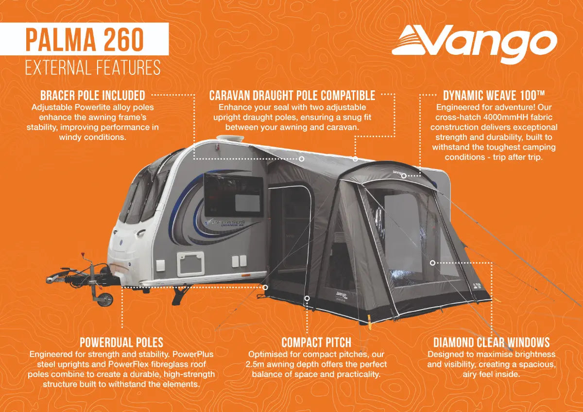 Vango Palma 260 Lightweight Caravan Porch Poled Awning 2026