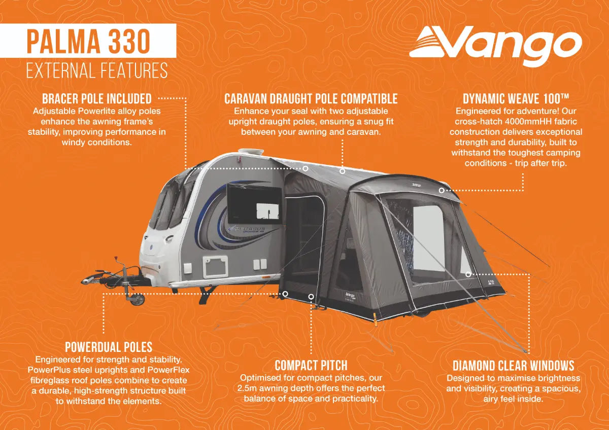 Vango Palma 330 Lightweight Caravan Poled Porch Awning 2026