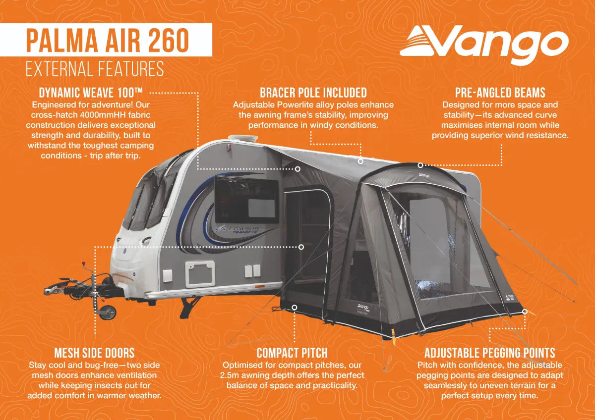 Vango Palma Air 260 Inflatable Caravan Porch Awning 2026