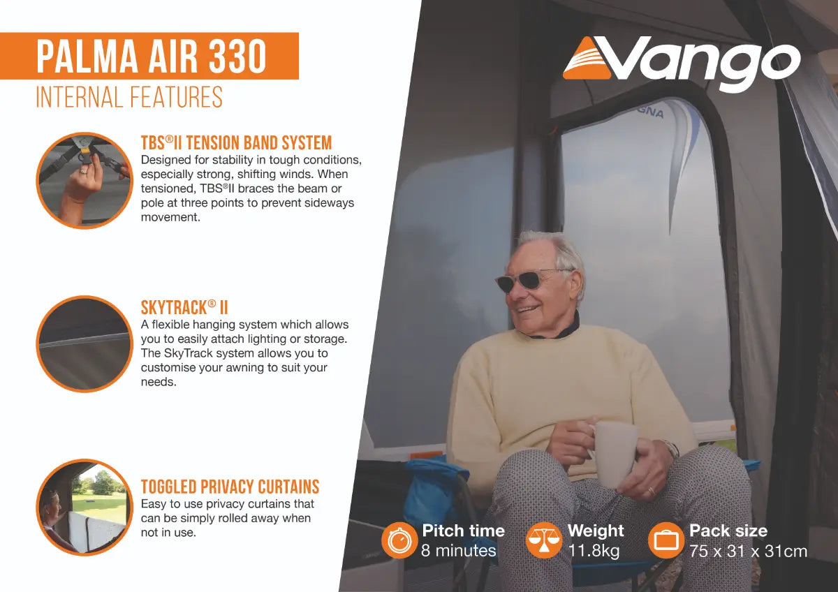 Vango Palma Air 330 Inflatable Caravan Porch Awning 2026