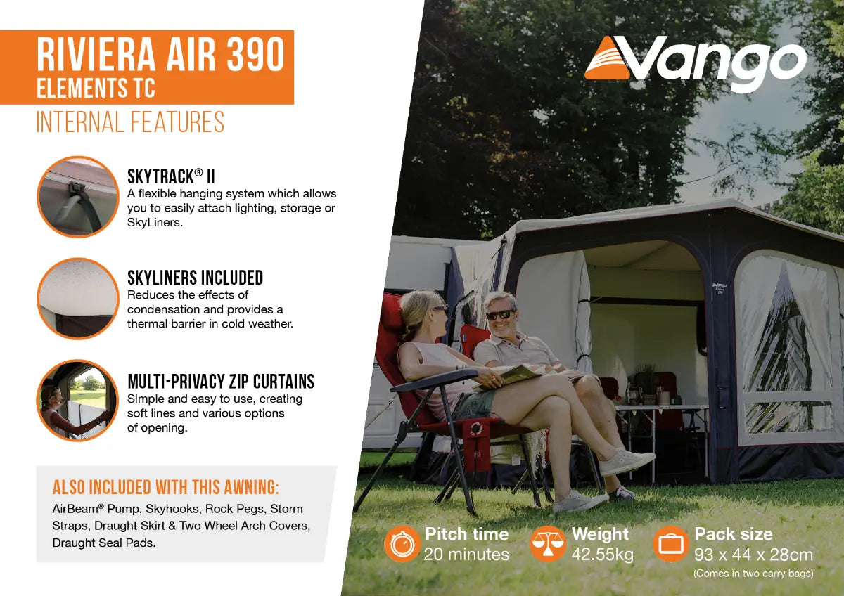 Vango Riviera Air 390 Elements TC Inflatable Caravan Awning (Package Deal)