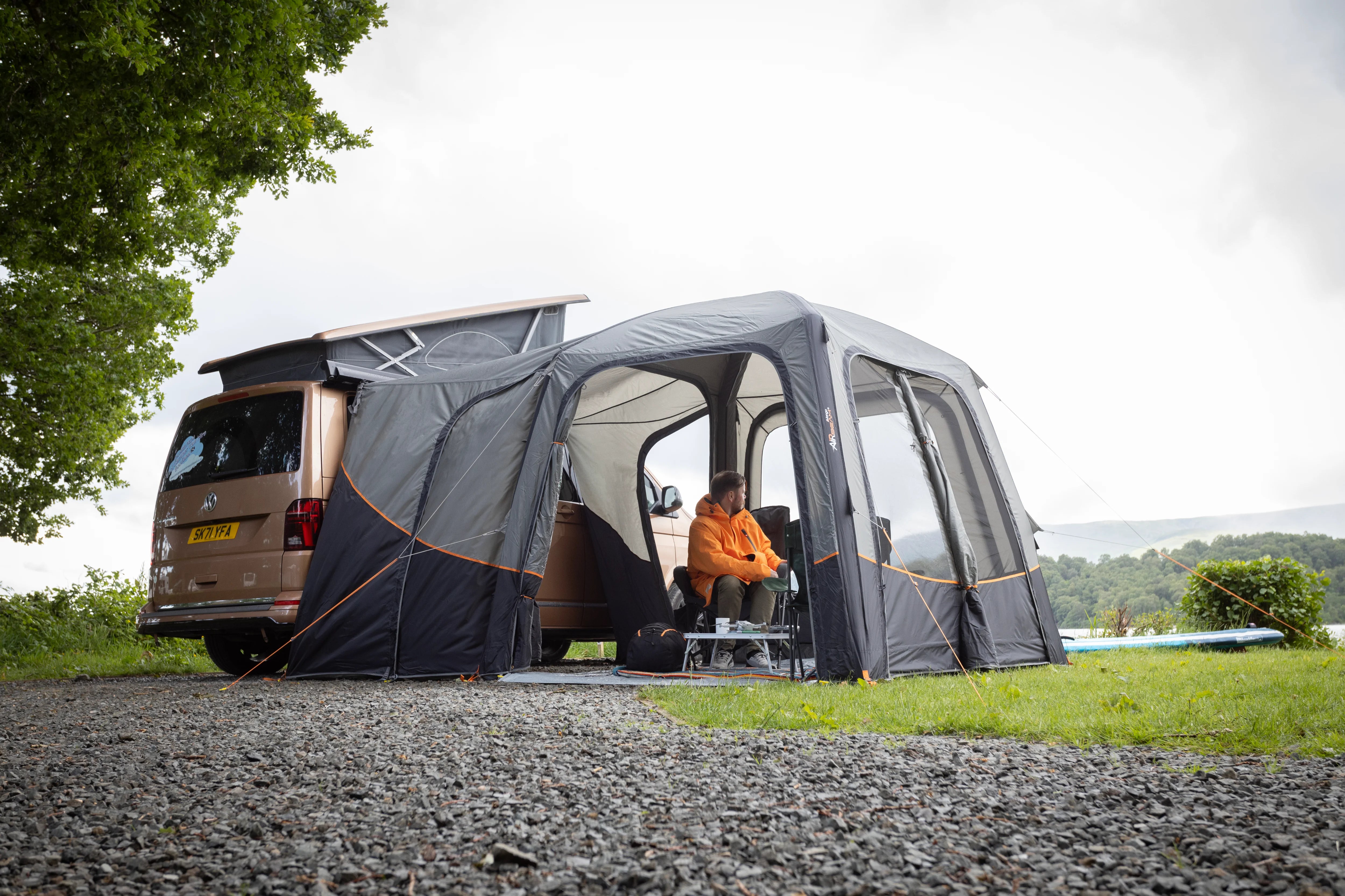 Vango Tailgate Airhub II Low Awning attached to campervan side