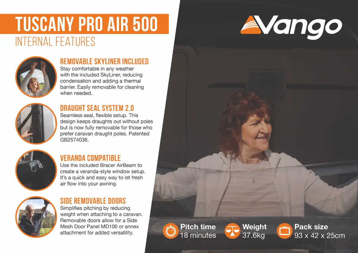 Vango Tuscany Pro Air 500 Inflatable Caravan Porch Awning 2026