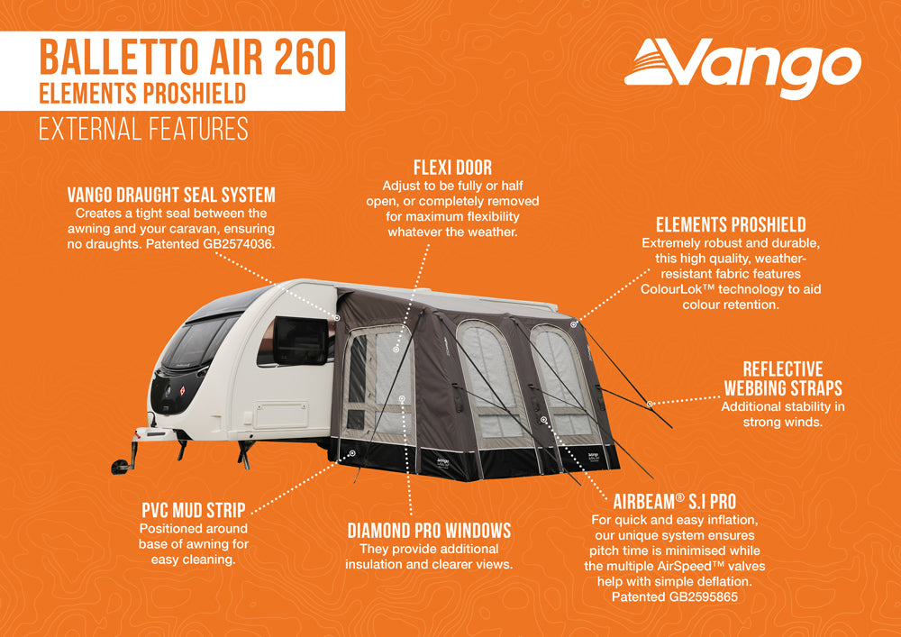 Vango Balletto Air 260 Elements ProShield Inflatable Caravan Porch Awning