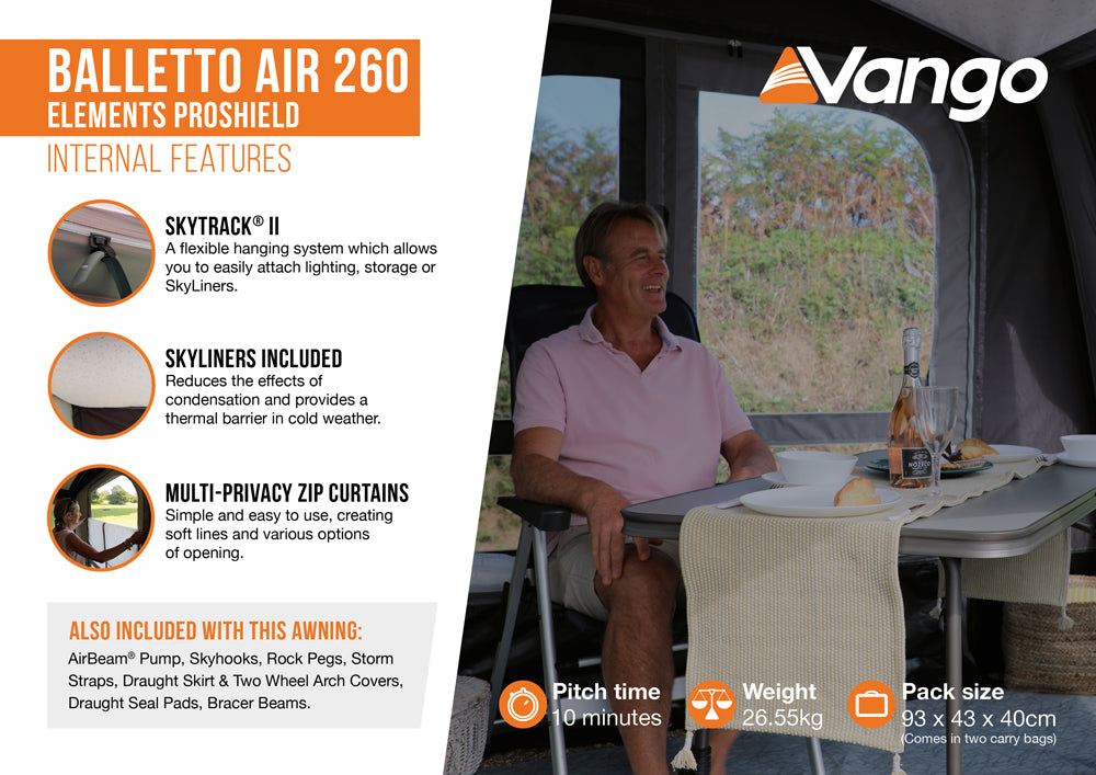 Vango Balletto Air 260 Elements ProShield Inflatable Caravan Porch Awning