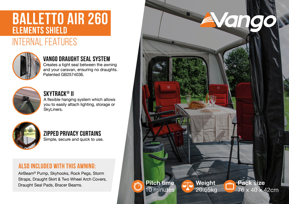 Vango Balletto Air 260 Elements Shield Caravan Porch Awning