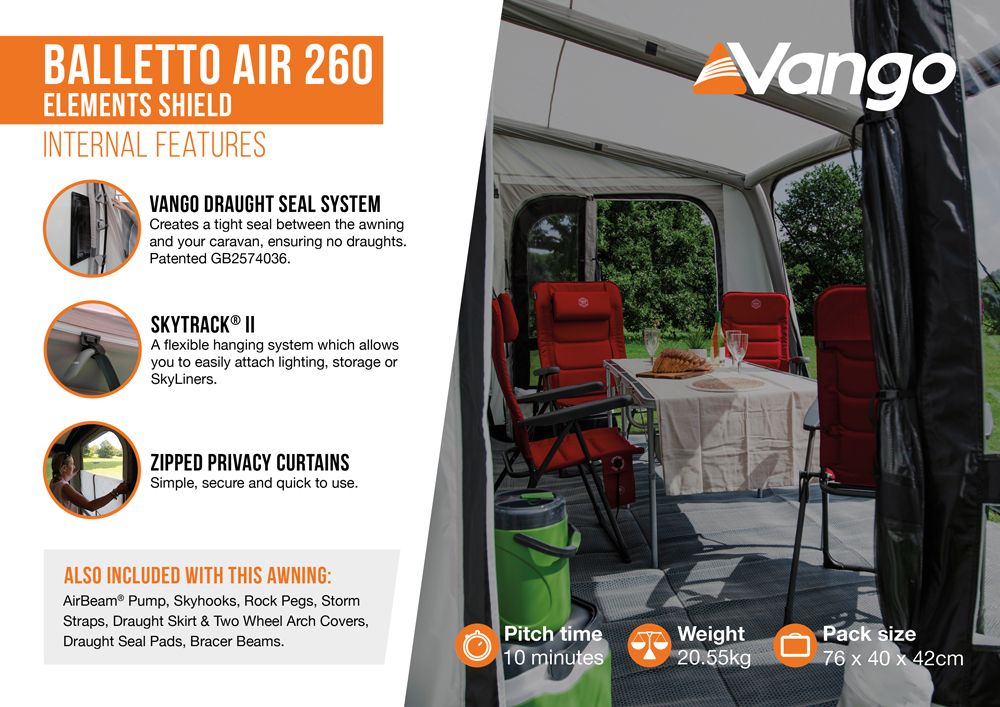Vango Balletto Air 260 Elements Shield Inflatable Caravan porch Awning - Package Deal