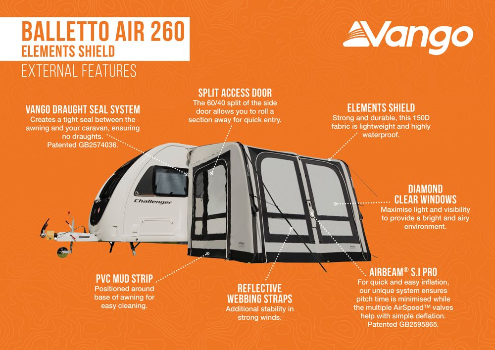Vango Balletto Air 260 Elements Shield Inflatable Caravan porch Awning - Package Deal