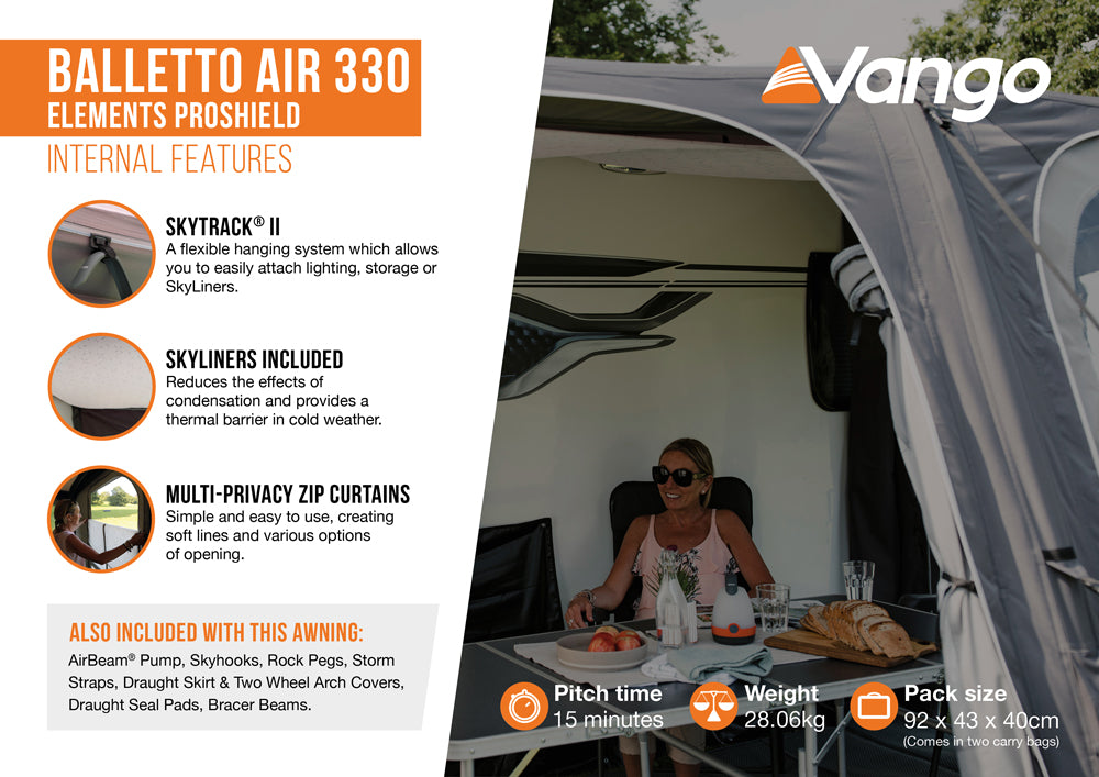 Vango Balletto 330 Air Elements ProShield Caravan Porch Awning