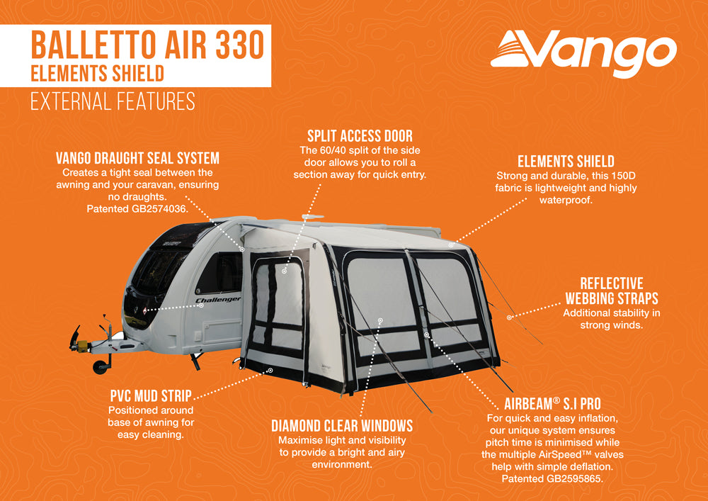 Vango Balletto 330 Air Elements Shield Caravan Porch Awning
