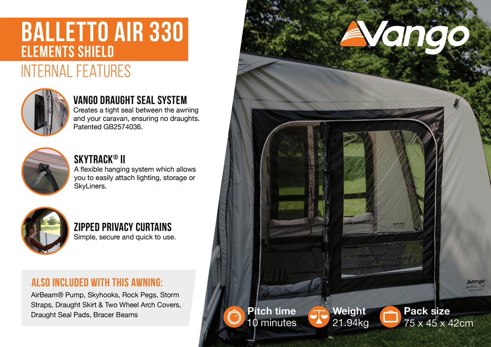 Vango Balletto 330 Air Elements Shield Caravan Porch Awning