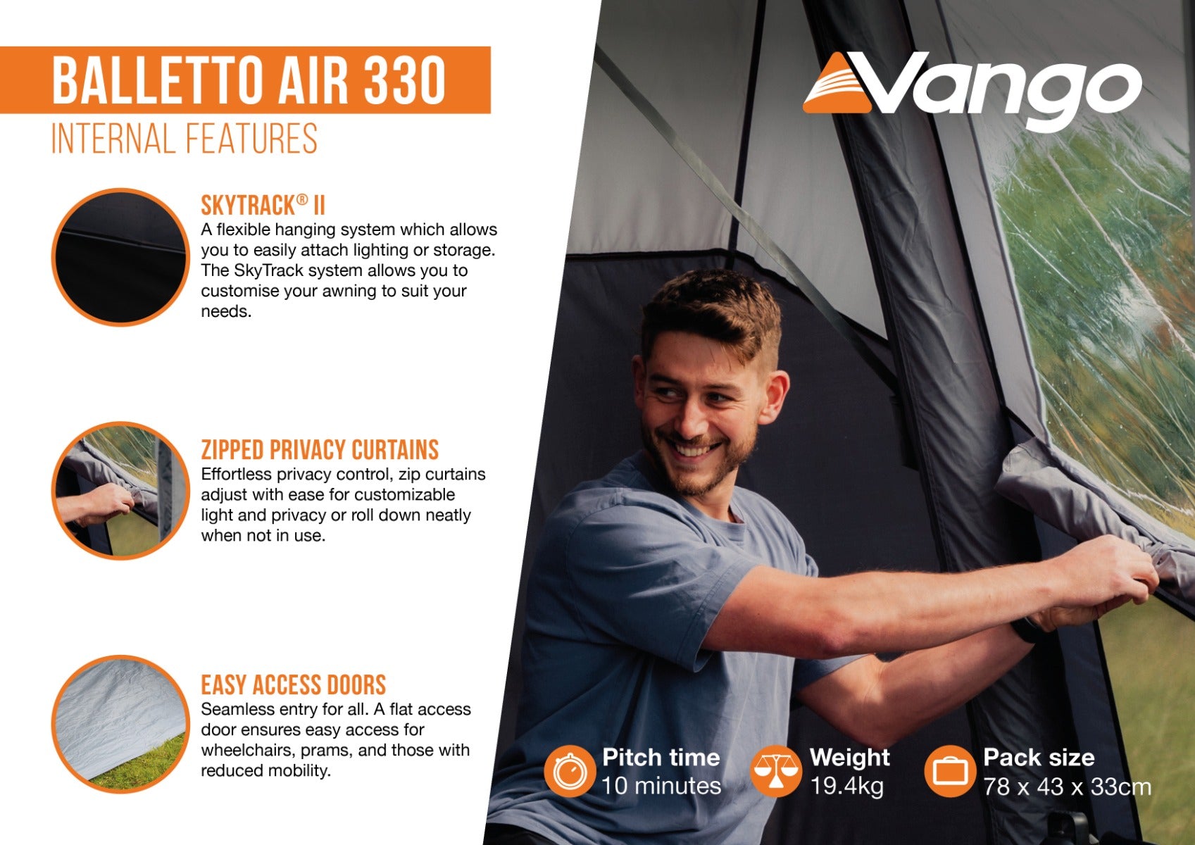 Vango Balletto Air 330 Inflatable Caravan Porch Awning 2026