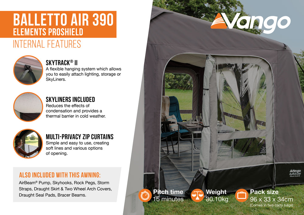 Vango Balletto 390 Air Elements ProShield Caravan Porch Awning
