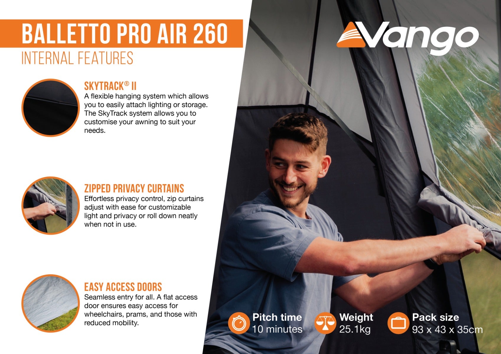 Vango Balletto Pro Air 260 Inflatable Caravan Porch Awning 2026