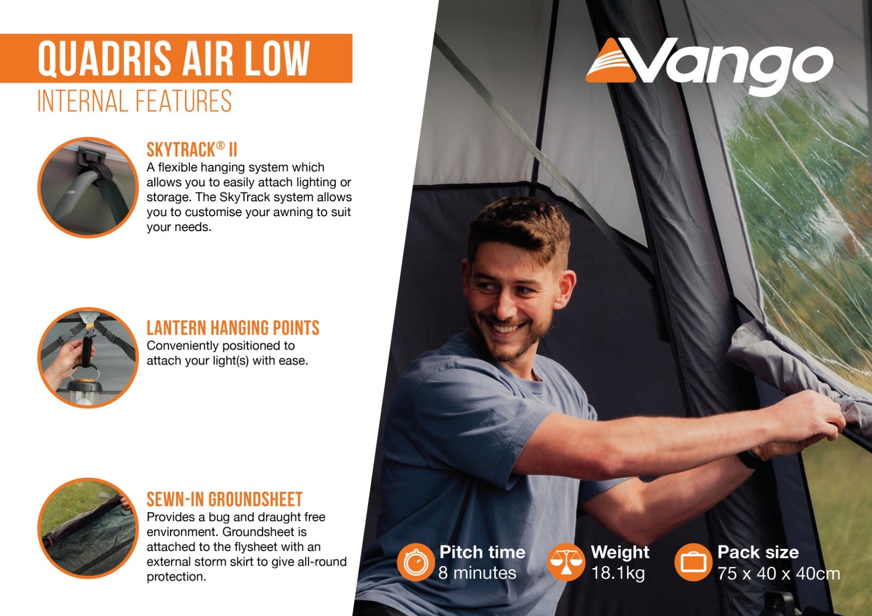 Vango Quadris Air Low Inflatable Driveaway Awning 2026