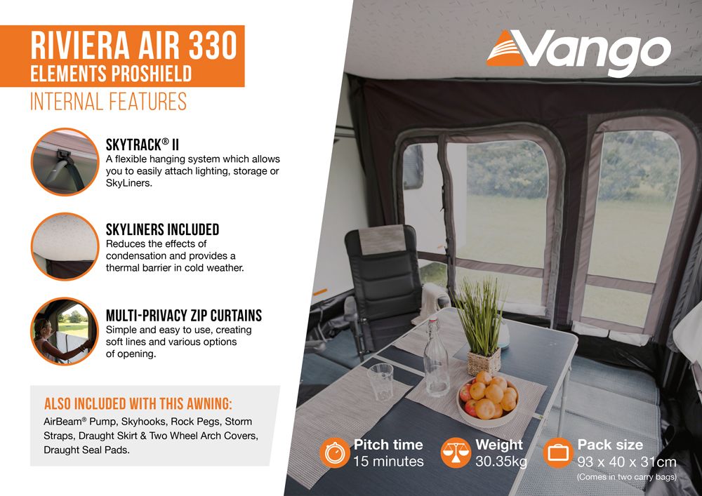 Vango Riviera 330 Air Elements ProShield Inflatable Caravan Porch Awning - Package Deal