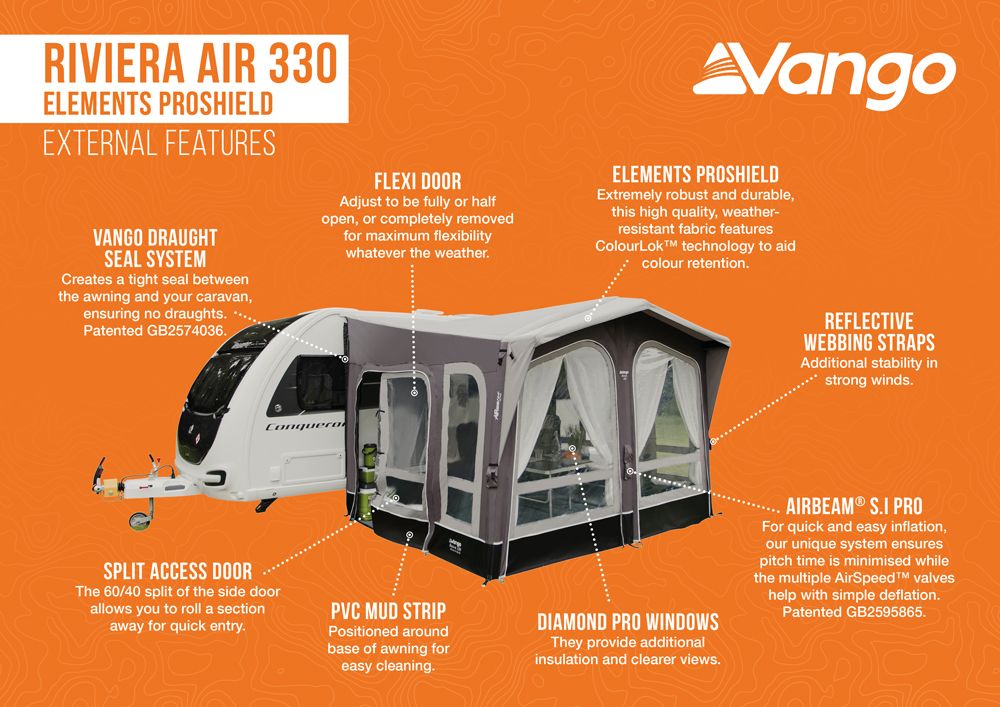 Vango Riviera 330 Air Elements ProShield Inflatable Caravan Porch Awning - Package Deal