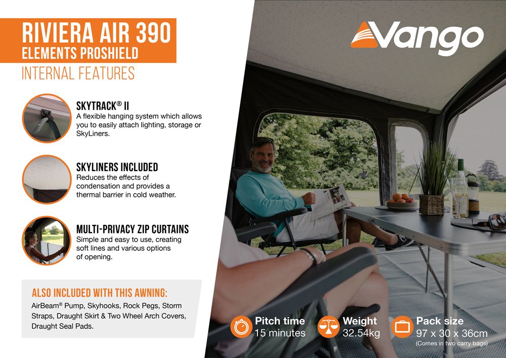 Vango Riviera 390 Air Elements ProShield Inflatable Caravan Porch Awning - Package Deal