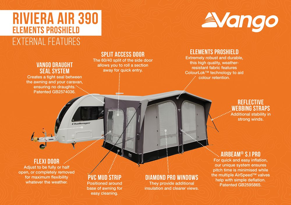 Vango Riviera 390 Air Elements ProShield Inflatable Caravan Porch Awning - Package Deal